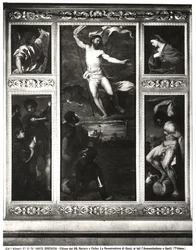 Averoldi Polyptych depicting the Resurrection of Christ, the Annunciation, SS Nazarius and Celsus with Averoldi and the Martyrdom of Sebastian, 1522